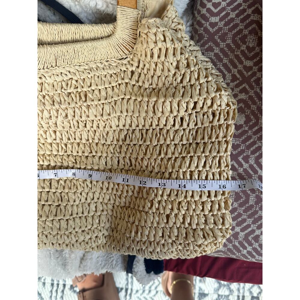 Woven Straw Raffia Handbag Wooden Handles Beach Resort Boho Tote Purse - Picture 7 of 8